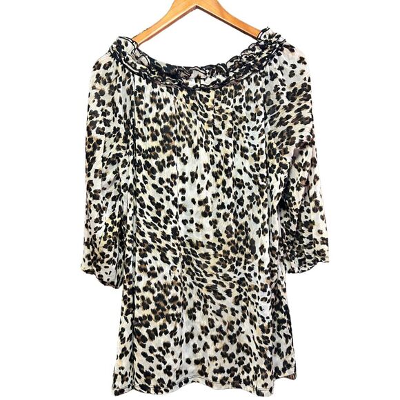 INC International Concepts Woman 2X Animal Print Ruffle Neck Top - Picture 3 of 6